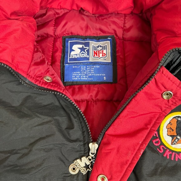 VTG Starter NFL Washington‎ Redskin Jacket Mens S Black Preowned Stain Hooded - Picture 4 of 7